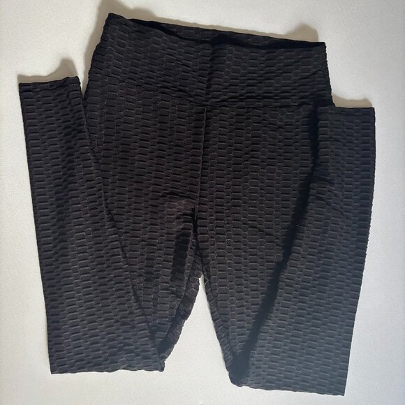 New Mix Black Textured High-Waisted Leggings – Size L/XL - Picture 1 of 3